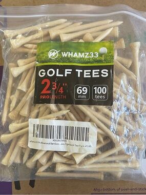 WHAMZ33 Golf Tees 2 3/4" Bamboo - Natural Wood (100 Pack)